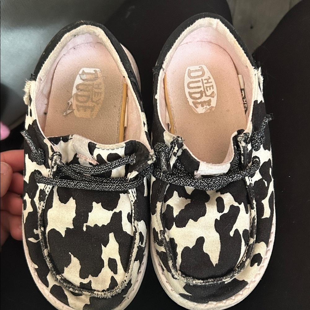 Hey Dude Toddler Girl Cow Print Shoes - Black and White